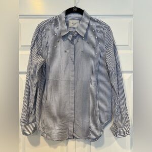 Rails Blue and White Striped Shirt with Pearl Details